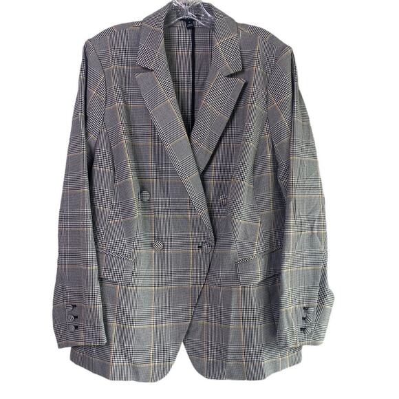 Lane Bryant Double Breasted Houndstooth Plaid Blazer Shoulder Pads 16 Grey #4103 - Picture 10 of 15